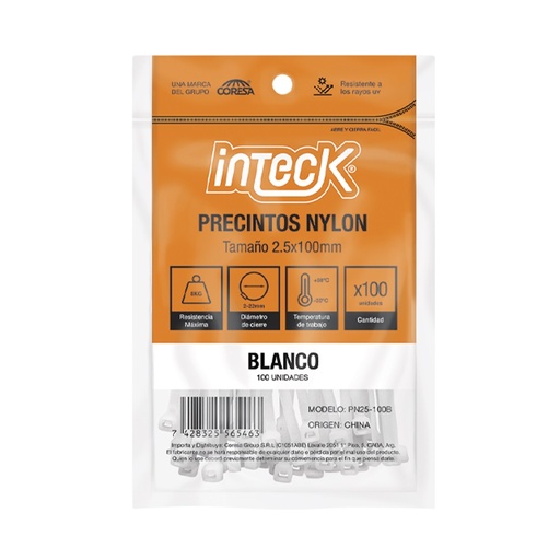 [PN76-300B] Precinto de nylon Inteck 7.6mmx30cm filtro UV blanco x50u (PN76-300B)